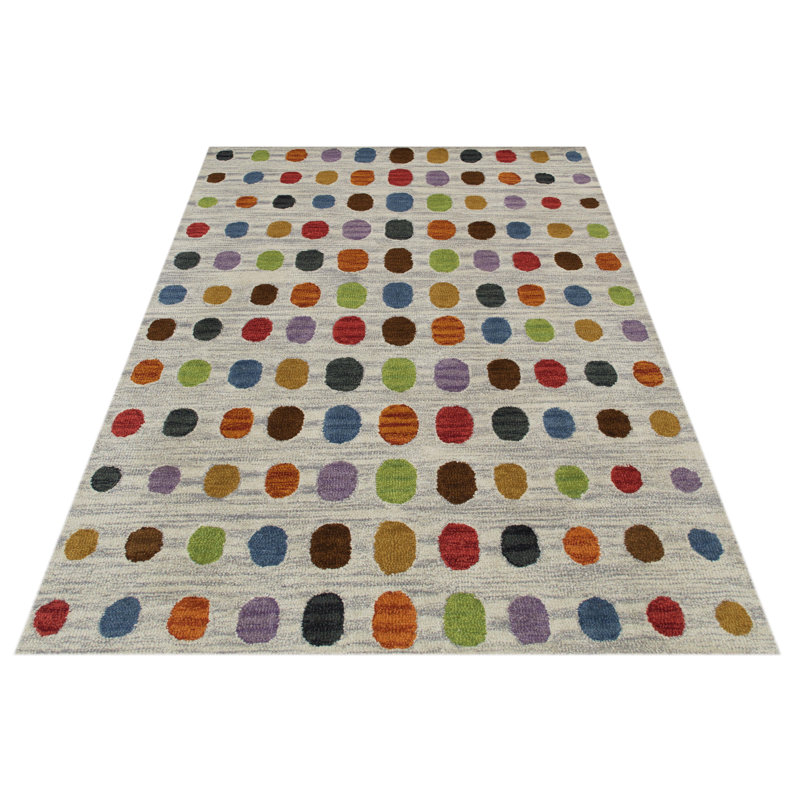 Wimbledon Polka Dots Wool Area Rug, Rectangle 70 x 140cm