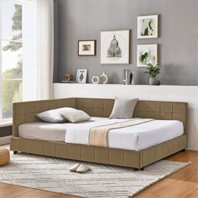 Structure de lit double capitonnée capitonnée, structure de canapé-lit avec dossier et accoudoirs confortables, lit double pour chambre à coucher, salon, velours, brun (80,5 po x 59 po x 30,5 po)