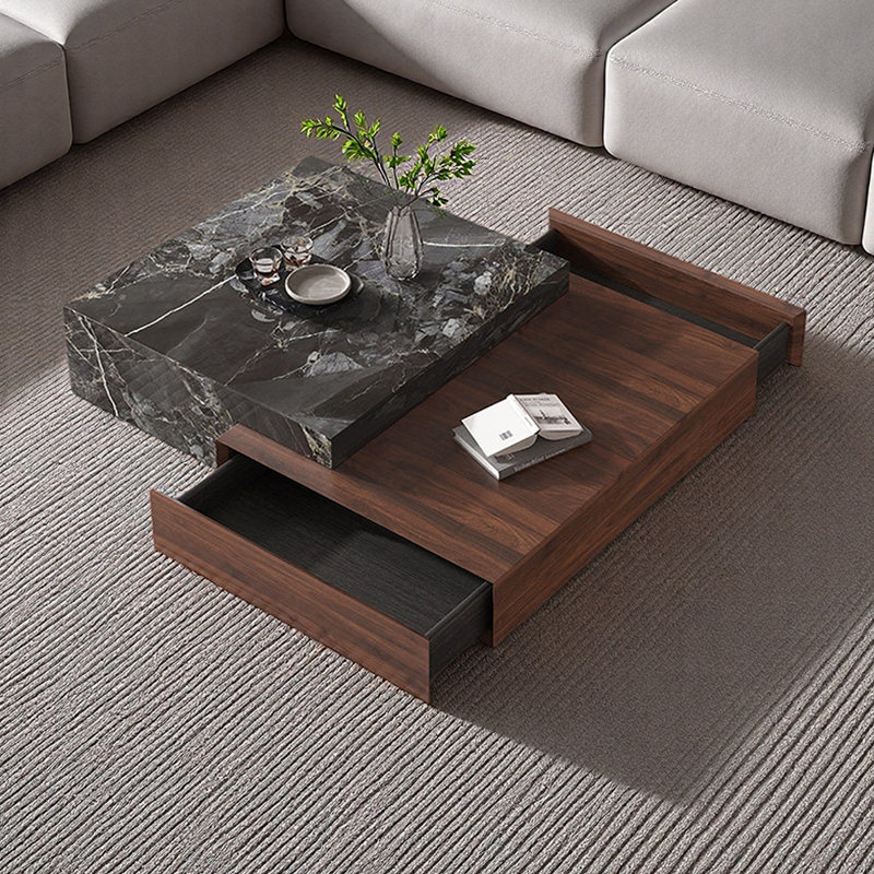 Table basse avec rangement en ardoise et bois Simplicity, Brun noix / noir, 11.81" H x 55.11" L x 31.49" W