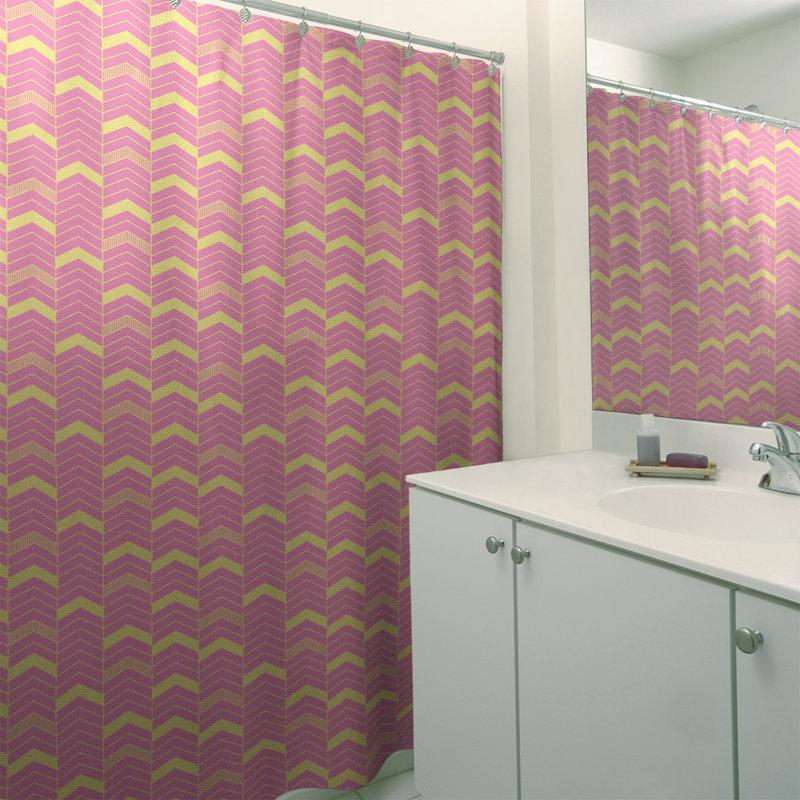 Rideau de douche simple à chevrons, Rose / Jaune