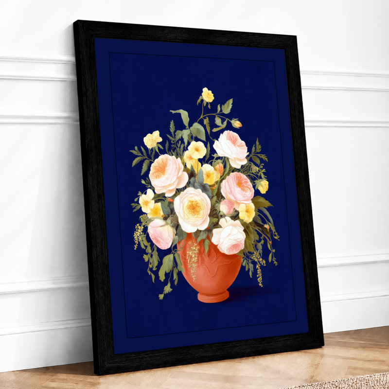 Cheerful Terracotta Blooms Botanical - Framed Print, A2 - 59.4 x 42.0 cm, Black