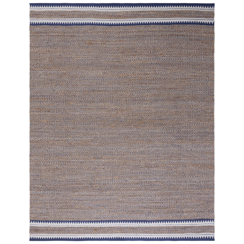 Krew Natural Fiber Hand Woven Jute/Wool Geometric Rug in Natural/Navy, Rectangle 8' x 10'