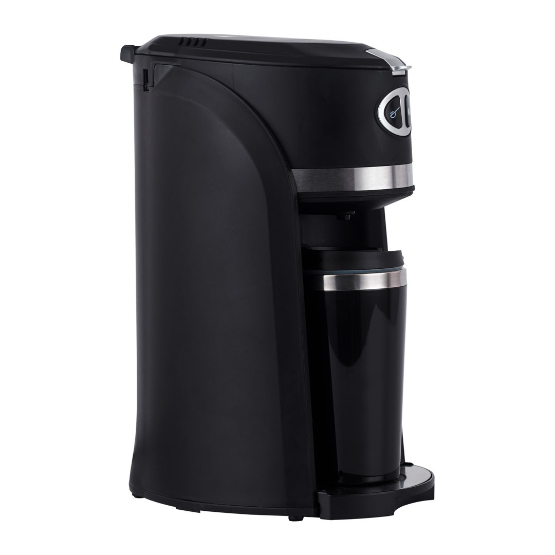 Premium 2-in-1 Grind and Brew 3-cup On-the-go Coffee Maker with Travel Mug Premium Levella