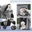 Jogger de voyage pliable à 3 roulettes pour animaux de compagnie pour chiens et chats de taille moyenne avec porte-gobelet en maille respirante et panier de rangement