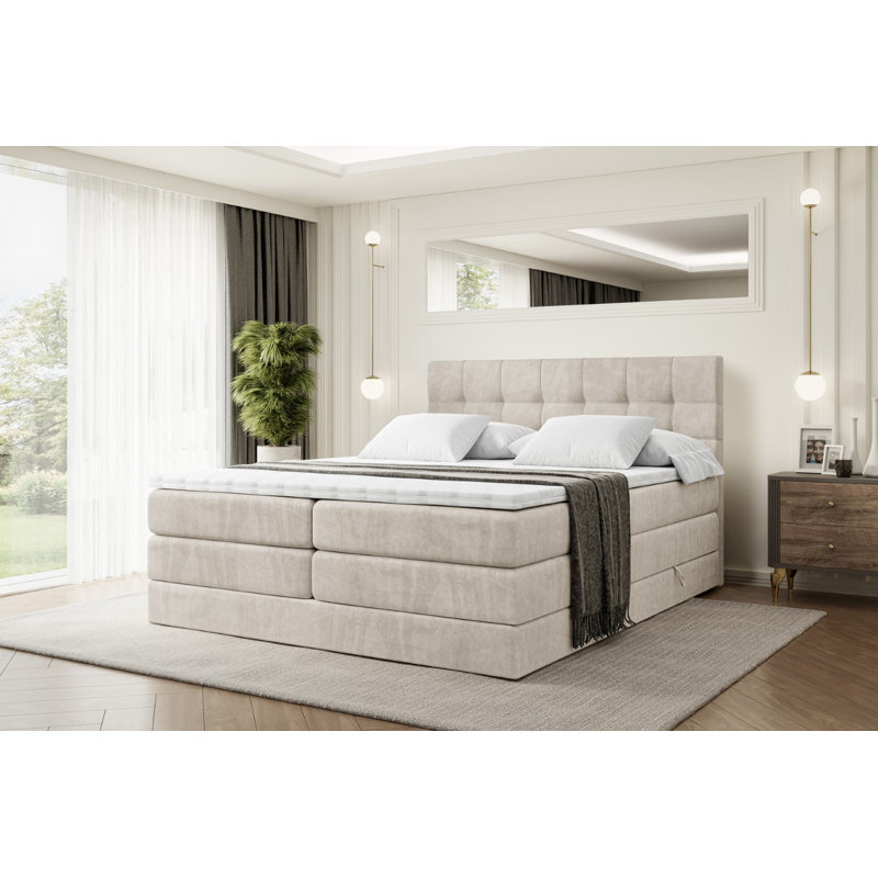 Fobbs Divan Bed with Mattress, 180cm W x 200cm L, Beige