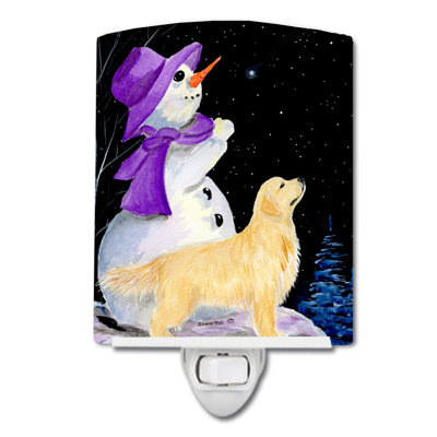 Snowman with Retriever Ceramic Night Light