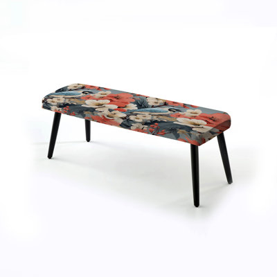 Gris et corail sur un banc floral rembourré noir