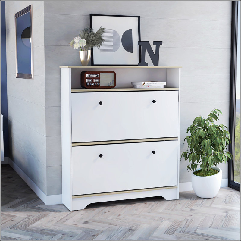 Range-chaussures à 2 tablettes, Blanc