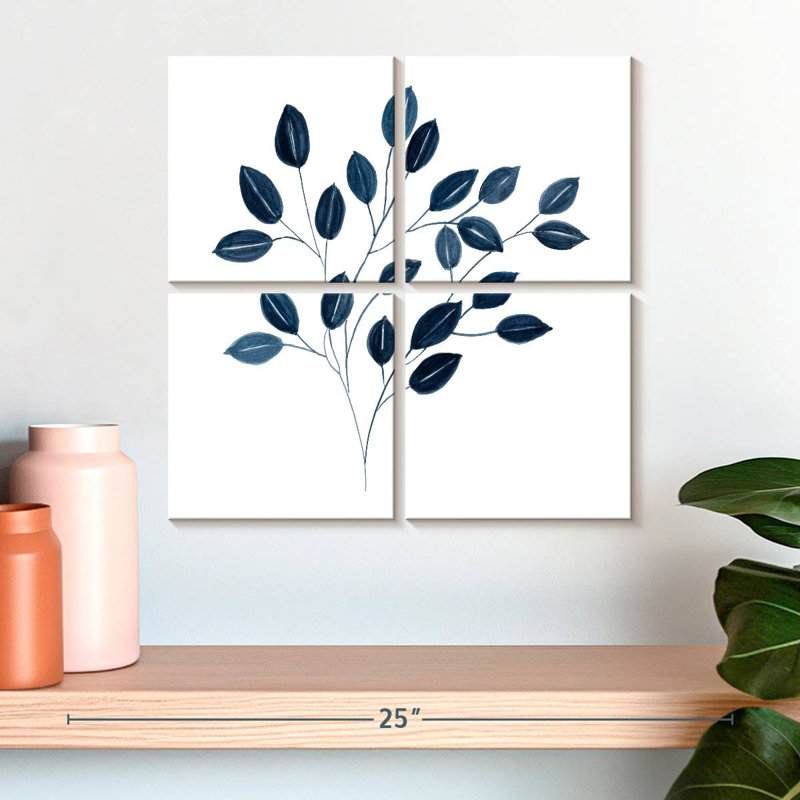 Harnek Navy Leaves I, 74" H x 74" W