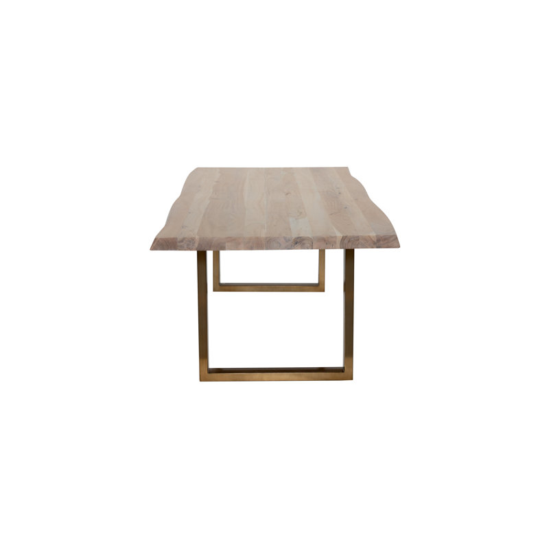 Brooks Dining Table, White Wash, Brass, 29.75"H x 79"L x 40"W