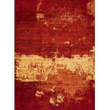 Whimsical R Hand Knotted Wool Abstract Area Rug in Red/Gold