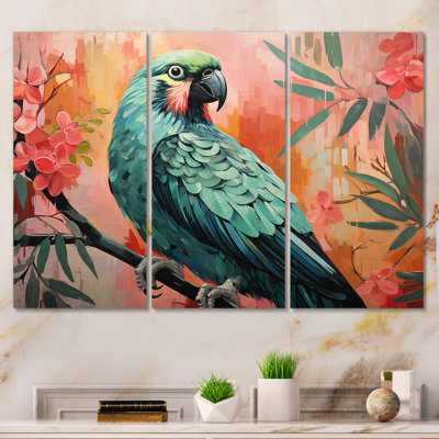 «Blue and Pink Parrot Paradise III», art mural perroquet