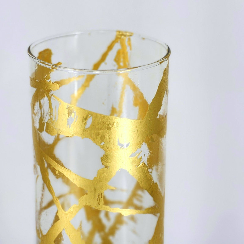 FLORA Solid Gilded Glass Cylinder Vase, Overall Height - 15.75'', Clear/Gold