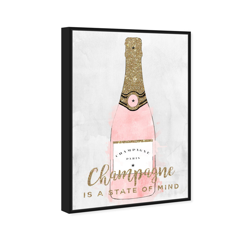 Drinks and Spirits Champagne Mind, Glam Gold - impression, Toile avec cadre noir, H 54 po x l 36 po