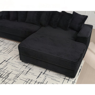 Oversized L-Shaped Corduroy Sofa with Eight Throw Pillows and Right Chaise