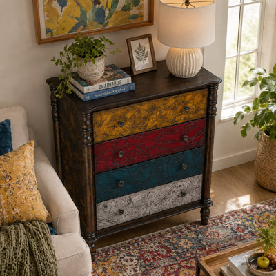 Rundelle Farmhouse Tall Dresser with 4 Drawers and Solid Wood Feet