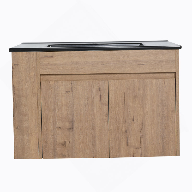 Meuble-lavabo de salle de bain avec lavabo en céramique blanc et tablette ajustable