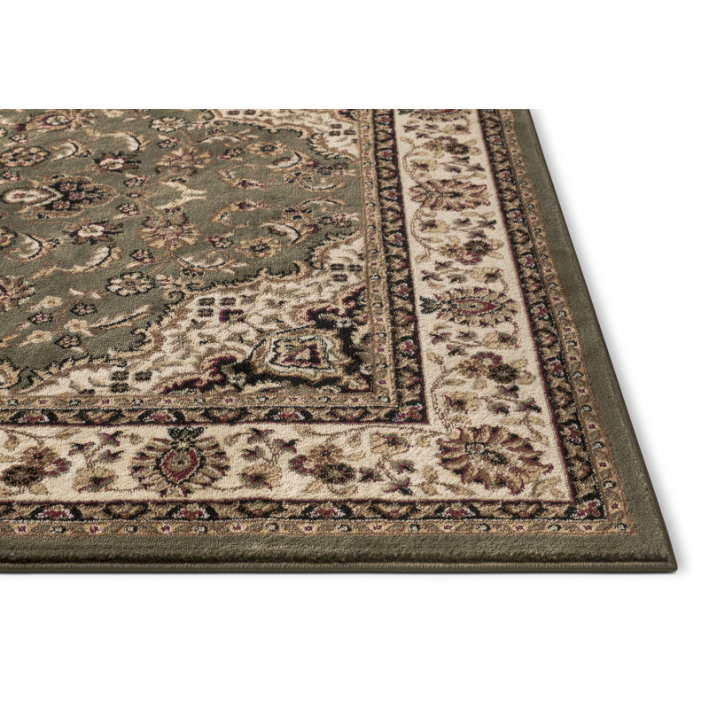 Tapis vert Denzel Medallion Kashan, Tapis de couloir 2 pi 3 po x 7 pi 3 po