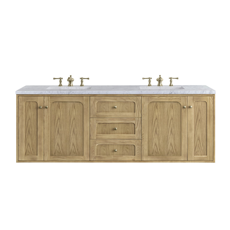 Laurent 72'' W Double Vanity, Carrara White, Light Natural Oak, 8" Widespread