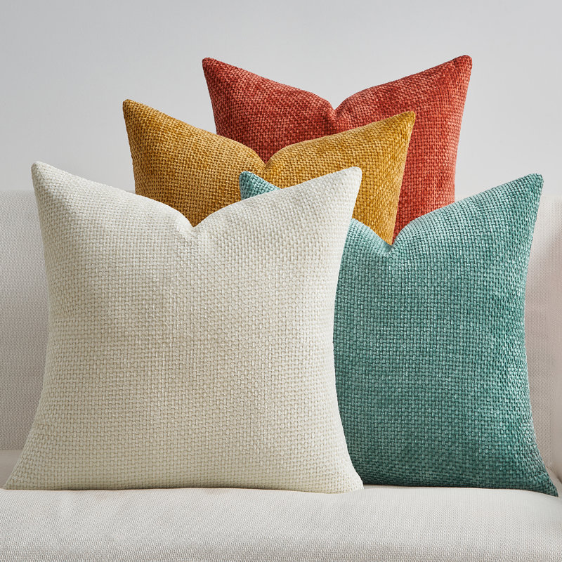 Housses de coussin décoratif en chenille 16 x 16 pouces, Orange / bleu sarcelle, Carré 16 po