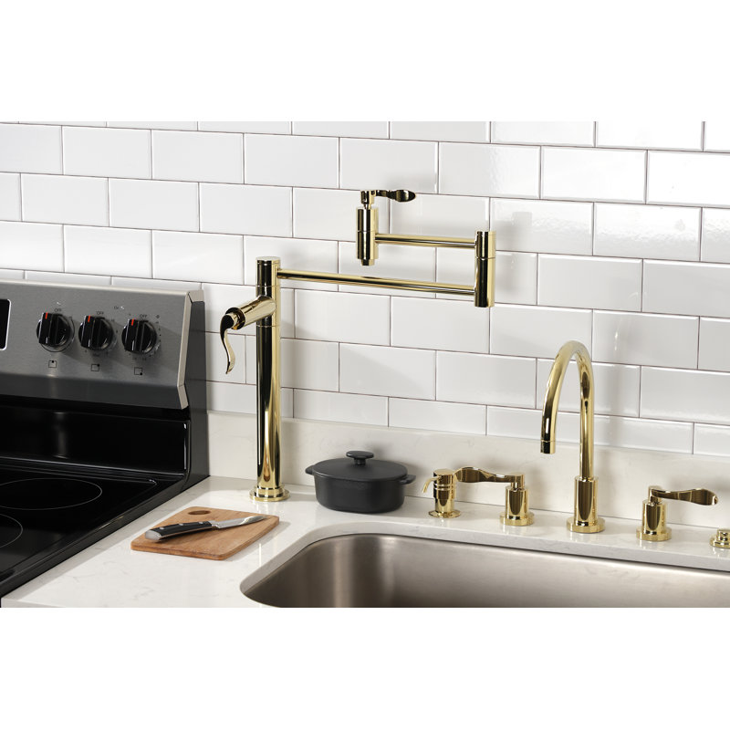 Kingston Brass NuWave Two-Handle 1-Hole Deck Mount Pot Filler Faucet, Polished Brass