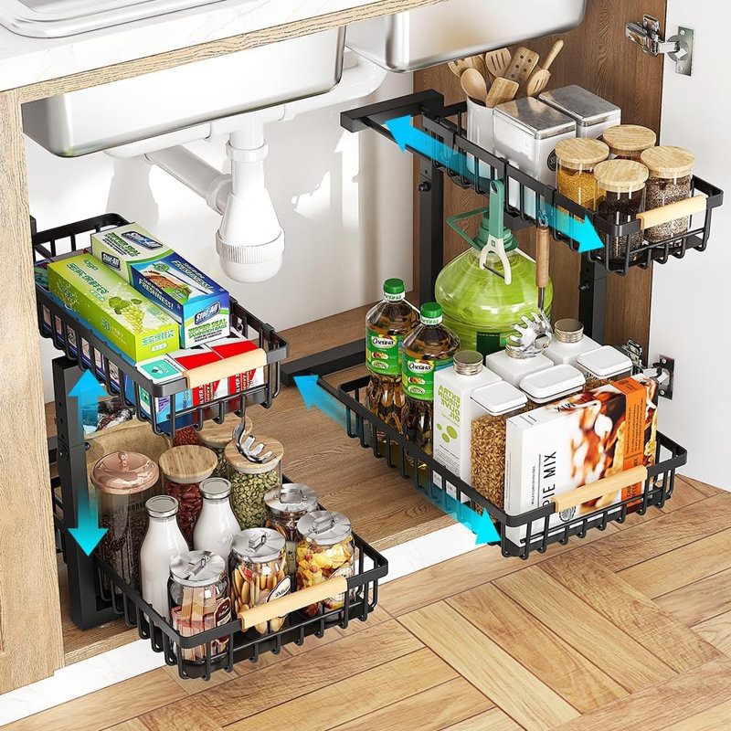 2-Pack 2-Tier Under Sink Organizer – Metal Slide-Out Drawers For Kitchen, Bathroom, And Pantry