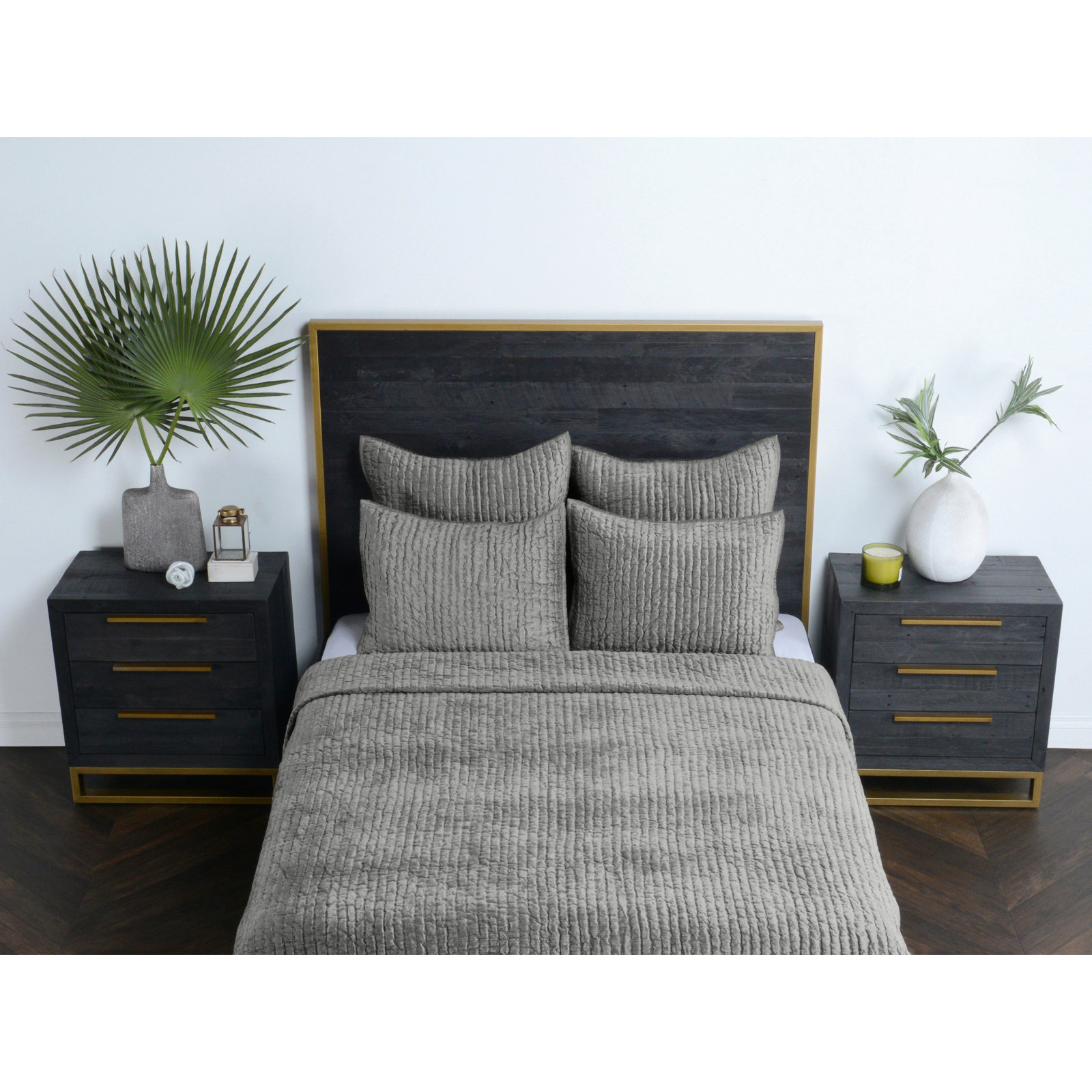 Velvet Quilt Set, Queen Quilt, Sage Green