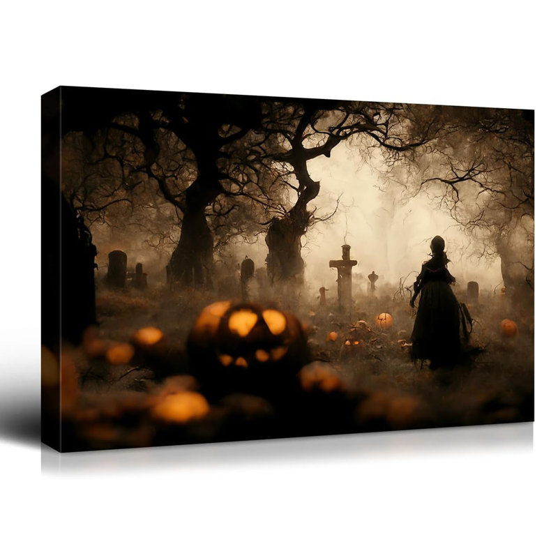 Toile d'Halloween murale d'Halloween, décoration murale de citation d'horreur nuit sombre 24 po x 16 po, décoration d'Halloween rétro pour galerie salon chambre à coucher