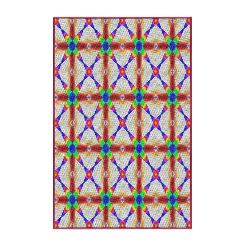 Motif géométrique rouge/vert/bleu Tapis décoratif, Rectangle 7 pi x 10 pi