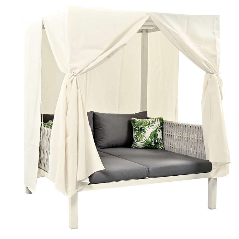 Outdoor Sun Lounger - Upholstered, Thick Cushion, Gray+beige, 70.9" H X 57.5" W D, 650lb Max Weight Versatile Sunbed With Cushion To Water, Elegant Appearance, 57.5"w 70.9"h 57.5"d, 3.9"