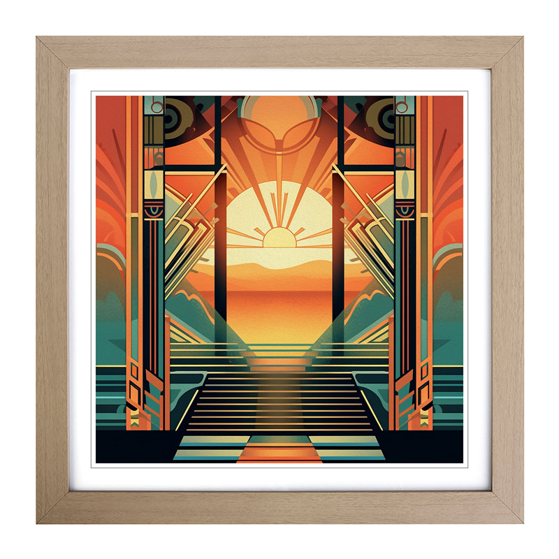 Sunrise Art Deco No.1 - Framed Print, Oak