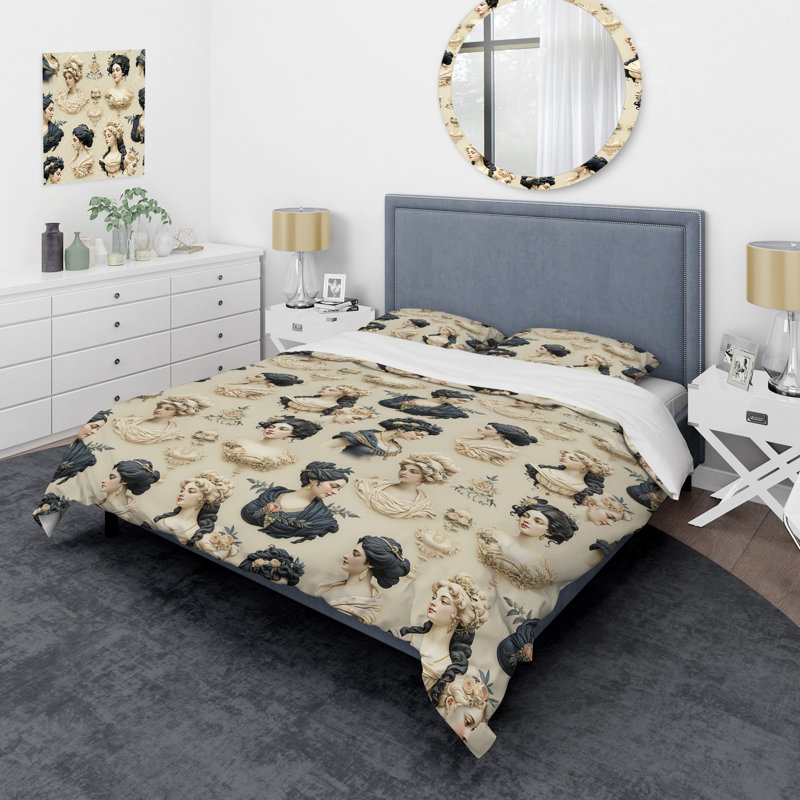 Portraits de camée beige I victorien, Housse de couette simple + 1 taie décorative stan