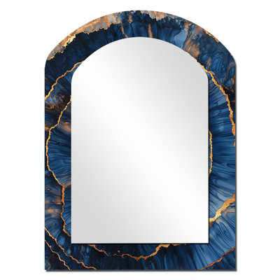 Aqua Crystal And Wood Slide Spiral I - Large Arched Wall Mirror On Metal