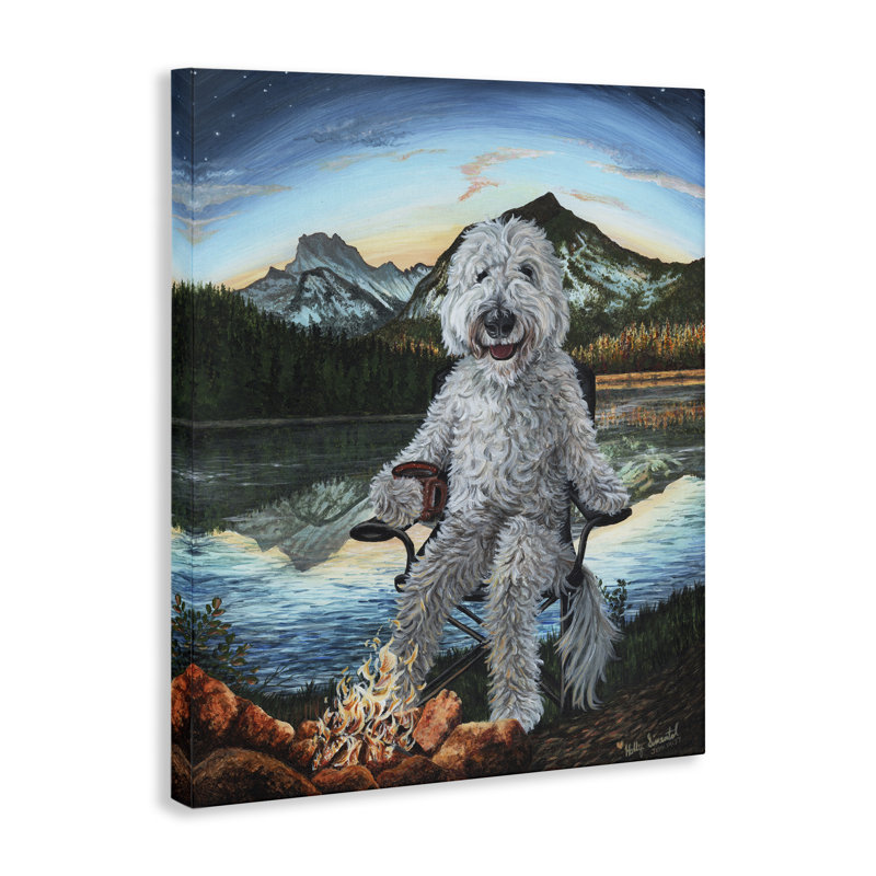Stupell Industries Dog By Campfire Landscape Framed Giclee Art Design By Holly Simental, H 30 po x l 24 po x P 1,5 po