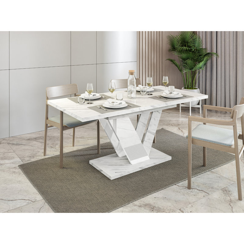 Extendable Dining Table 120-160x80x75 cm Rectangular Dubai Black Royal Marble Effect, White_Marble