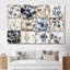 Ensemble de salon mural blanc et bleu à motif floral abstrait IV - Boho Tiles-107200739-107200726