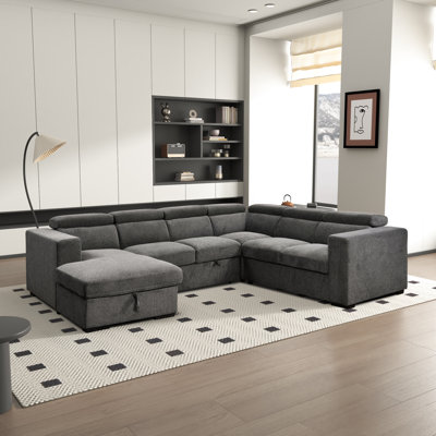 Canapé-lit modulaire surdimensionné de 123 po avec divan-lit en U et méridienne avec rangement
