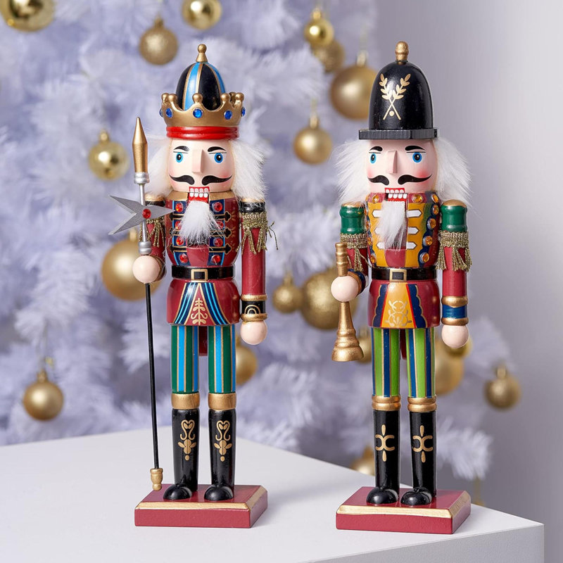 Ensemble de 2 décorations de Noël en forme de casse-noisette en bois, roi et garde, figurines de casse-noisette