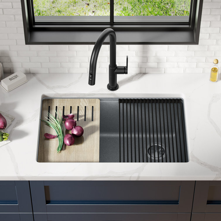 KRAUS Bellucci 30 in. Undermount Workstation Granite Kitchen Sink with Accessories