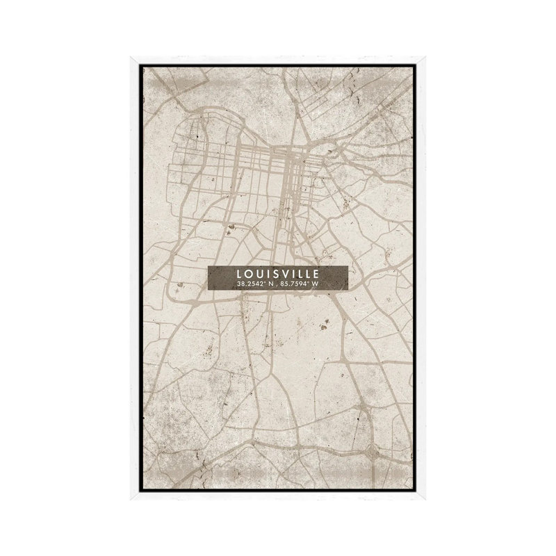 Louisville City Map Abstract Style 1 Piece Wall Art on Canvas, 152.5 cm H x 101.5 cm W, White Floater Framed