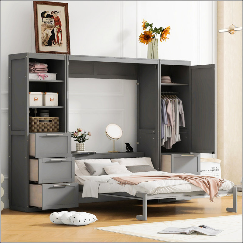 Grand lit escamotable avec garde-robe