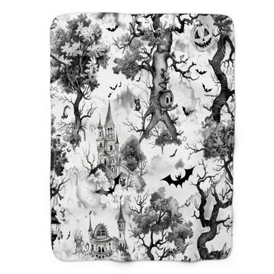 Black Chinoiserie Halloween - 1 Piece Premium Sherpa Blanket