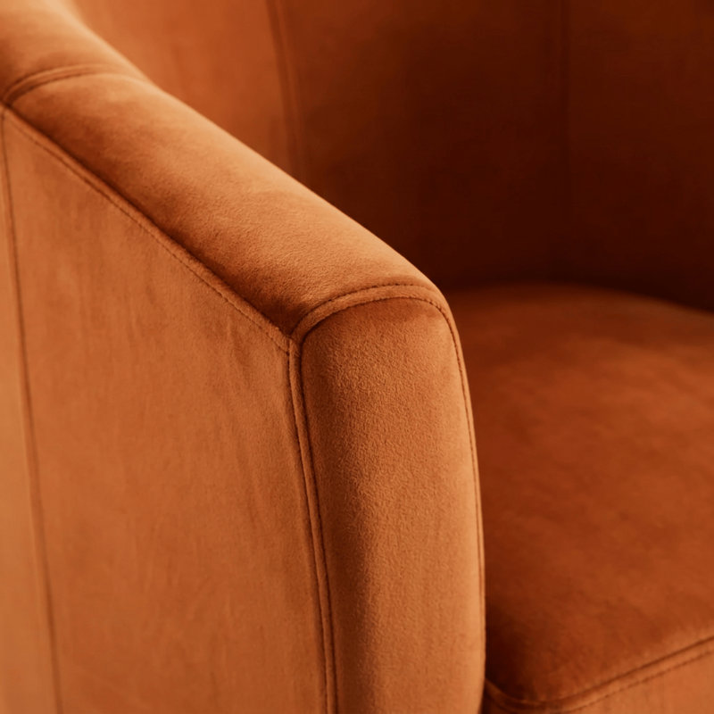 Velvet Upholstered 67m Occasional Accent Chair, Rust Orange