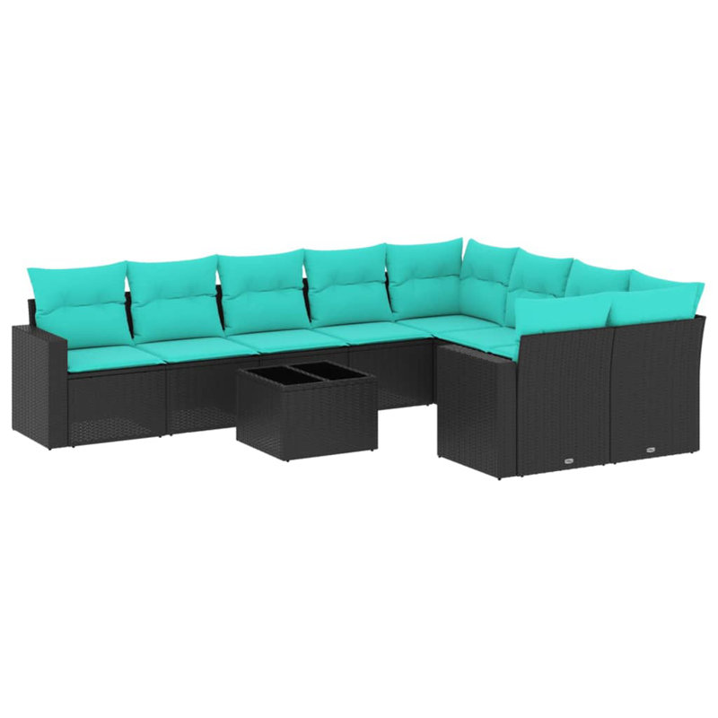  Ensemble de canapé de patio 10 pièces avec coussins en rotin de polyester noir (États-Unis seulement)