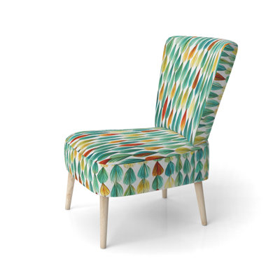 Autumn Is Coming Retro Leaves In Blue And Red - Upholstered Contemporary Side Chair, Yellow Accent Chair