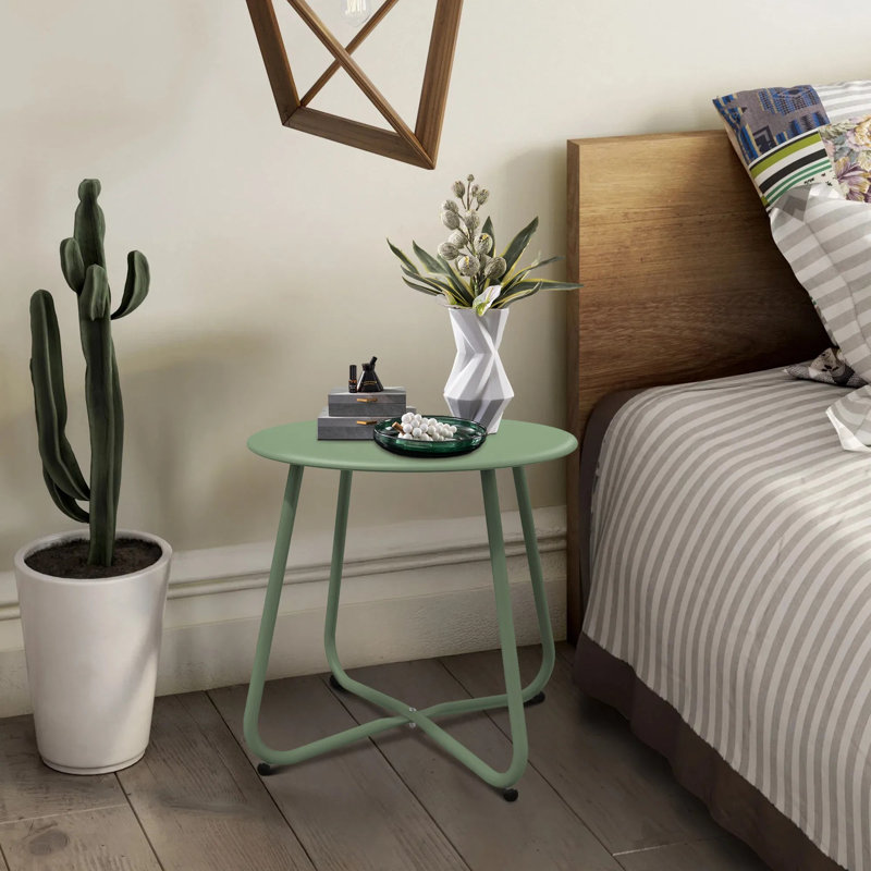 Petite table d'appoint ronde de 18 pouces, table de bout d'extérieur en métal avec pieds en X, pieds réglables pour patio, balcon, salon, chambre à coucher