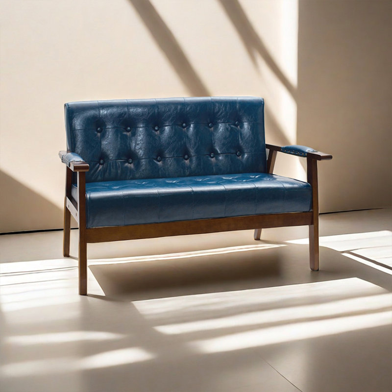 Élégant banc double décontracté Bar Cafe, Bleu marine, Noyer