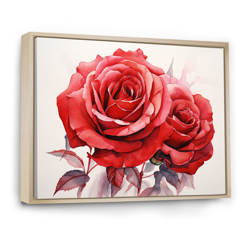 Red Roses Resson sur toile, H 34 po x l 44 po x P 1,5 po, Cadre naturel flottant