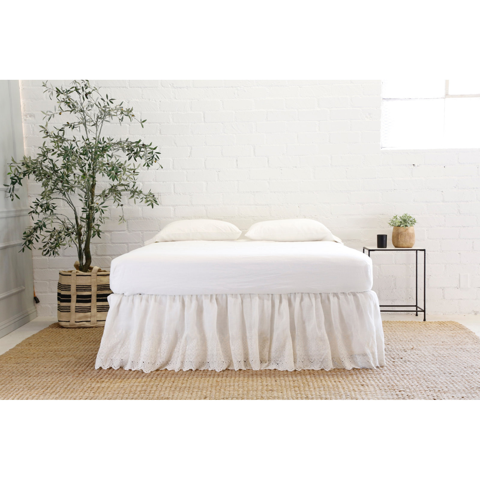 Linen Ruffled Bed Skirt, Cream, Twin