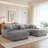 5 - Piece Upholstered Gray Faux Rabbit Fur Flannel Modular Sectional Sofa with Throw Pillows & Removable Ottomans-29723059